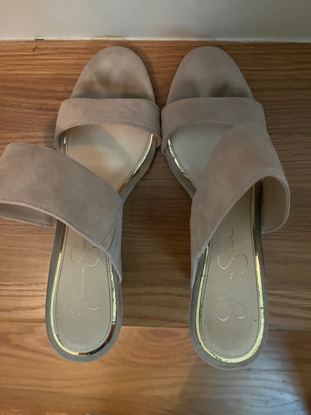 ❤️ 6 for 20 ❤️ Jessica Simpson Nude Suede Double-Band Slide Mules